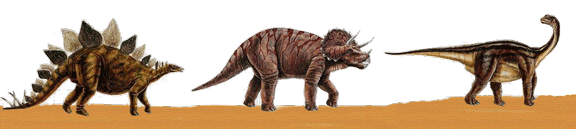 dinosaur parade: Stegosaurus, Triceratops, Camarasaurus