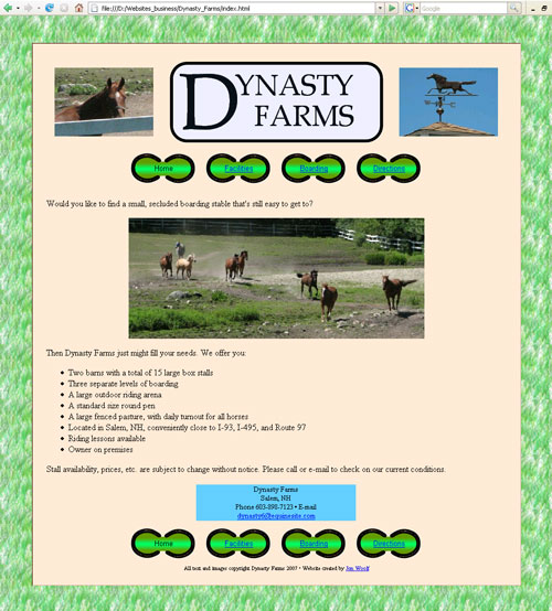 Screenshot: Dynasty Farms webpage